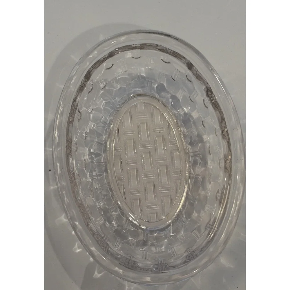 Light Pale Pink Glass Duck On Woven Basket Dish Trinket Candy Covered